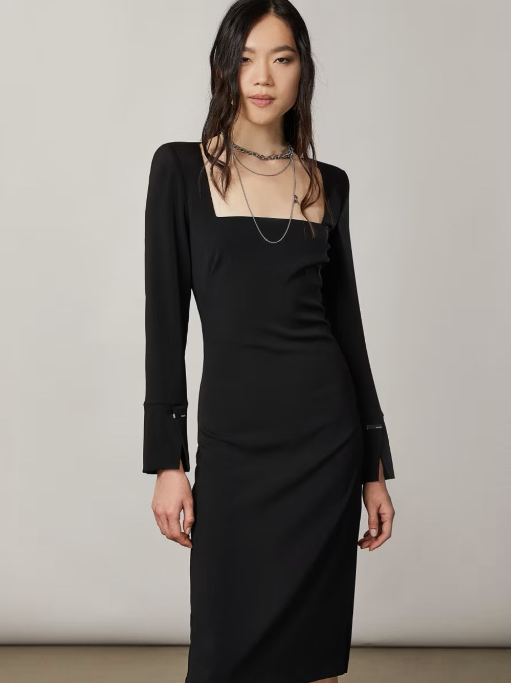 Patrizia Pepe ESSENTIAL Square-Neck Midi Dress